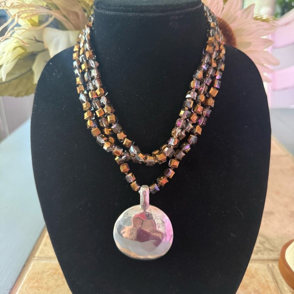 Simon Sebbag 925 Sterling Silver Pendant Multi Strand Beaded Necklace